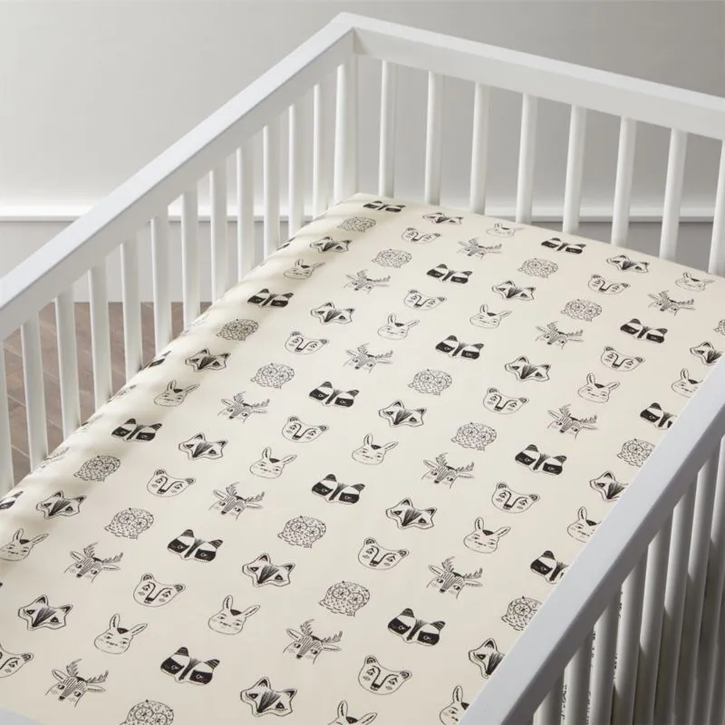 Crate&Barrel Stay Cool Roxy Marj Woodland Animal Organic Cotton Baby Crib Fitted Sheet