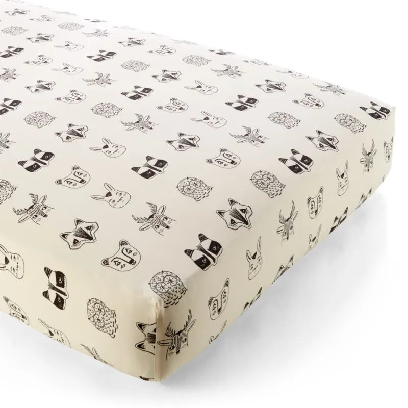 Crate&Barrel Stay Cool Roxy Marj Woodland Animal Organic Cotton Baby Crib Fitted Sheet