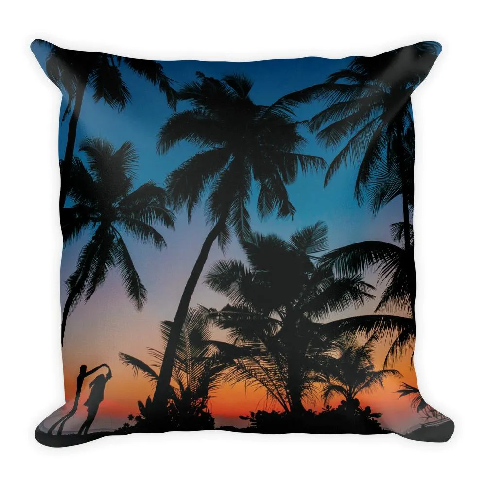 Day at the Beach Sunset Palm Trees Premium Pillow