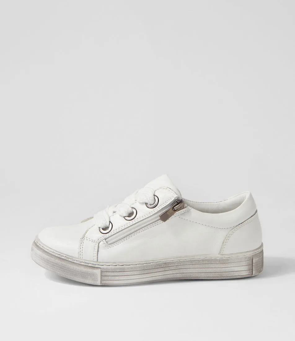 DIANA FERRARI Prince White Distressed Sole Leather Sneakers