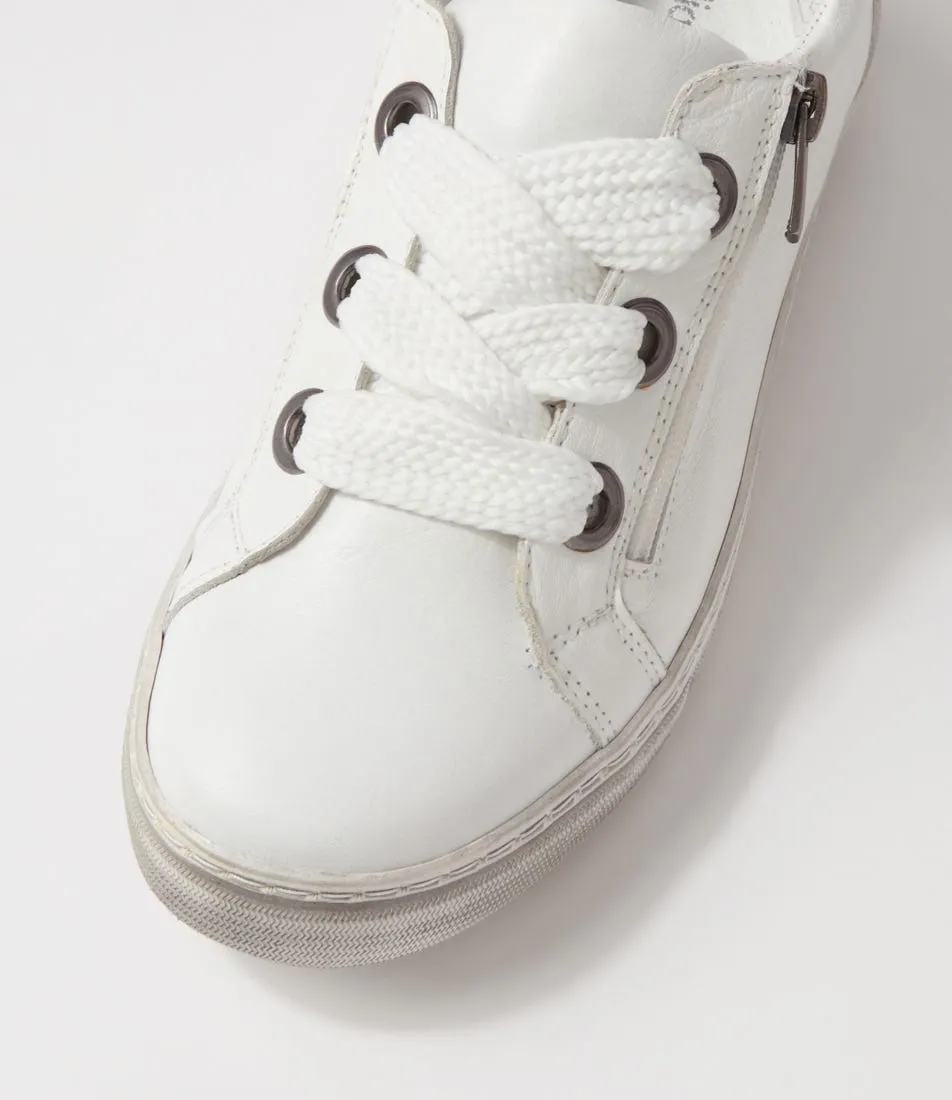 DIANA FERRARI Prince White Distressed Sole Leather Sneakers