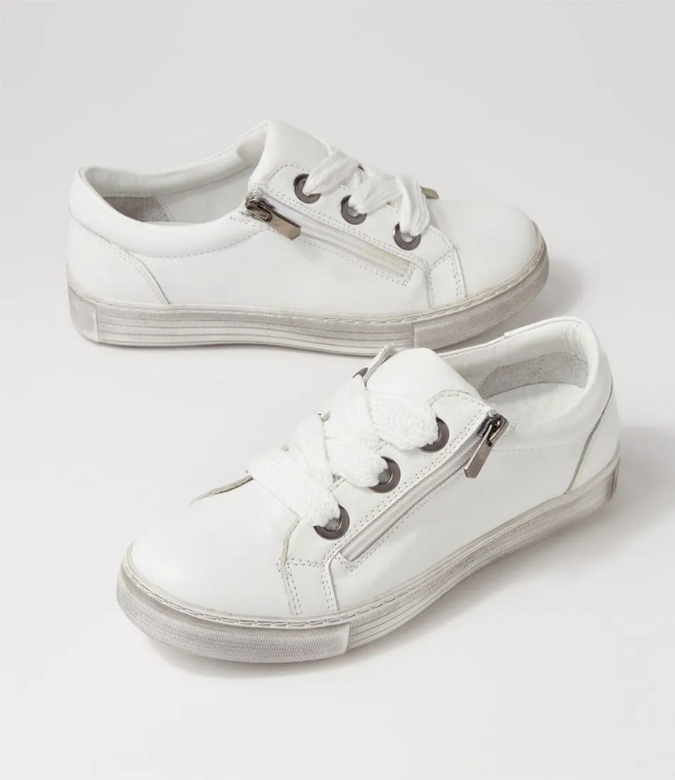 DIANA FERRARI Prince White Distressed Sole Leather Sneakers