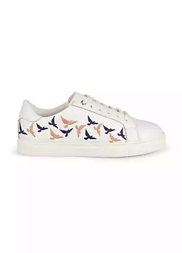 Ellie Embroidered Bird White Leather Trainers by Freestyle | Look Again