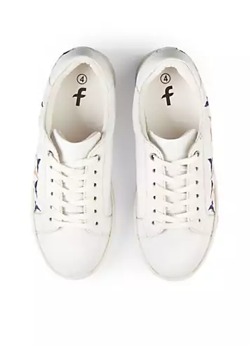 Ellie Embroidered Bird White Leather Trainers by Freestyle | Look Again