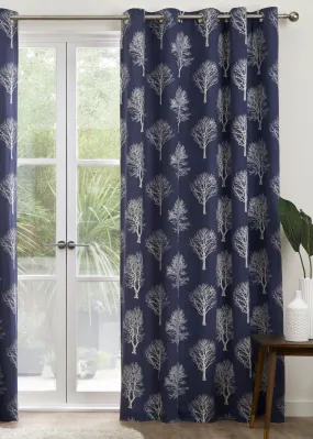 Fusion Woodland Trees Navy Eyelet Curtains