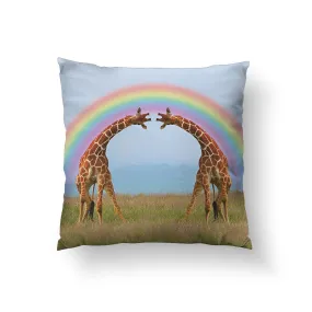 Giraffe Double Rainbow Throw Pillow