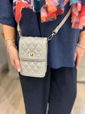 Grey Twist Lock Crossbody Phone Purse