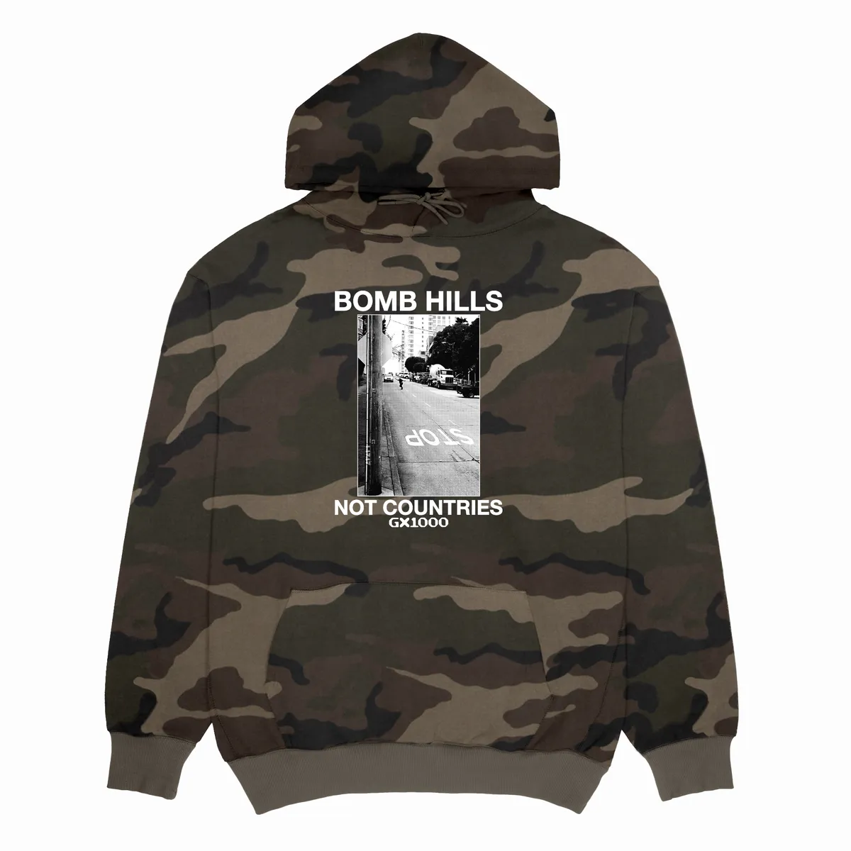 GX1000 BOMB HILLS NOT COUNTRIES HOODIE CAMO