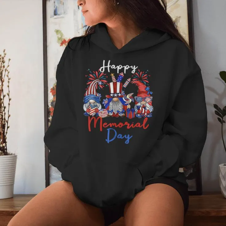 Happy Memorial Day 4Th Of July With Usa Flag Gnomes Women Women Hoodie