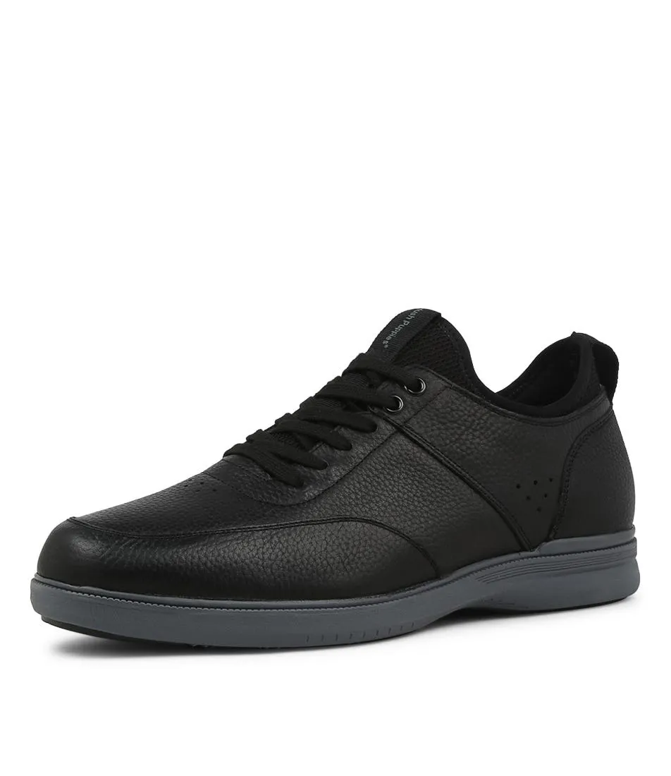 HUSH PUPPIES Lotad Black Tumble Leather Sneakers