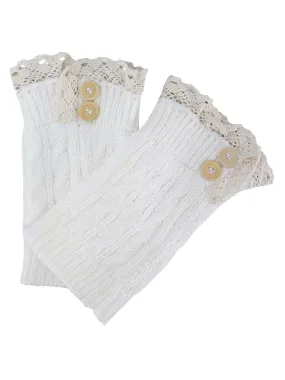 Ivory White Knit Boot Liner Leg Warmers With Lace Trim