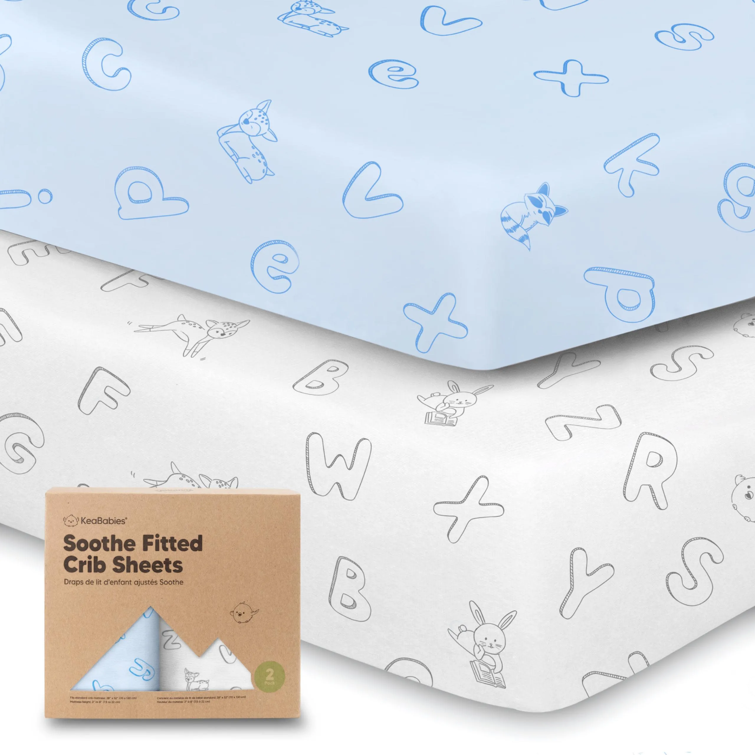 KeaBabies 2-Pack Soothe Fitted Crib Sheet, ABC Land Sky