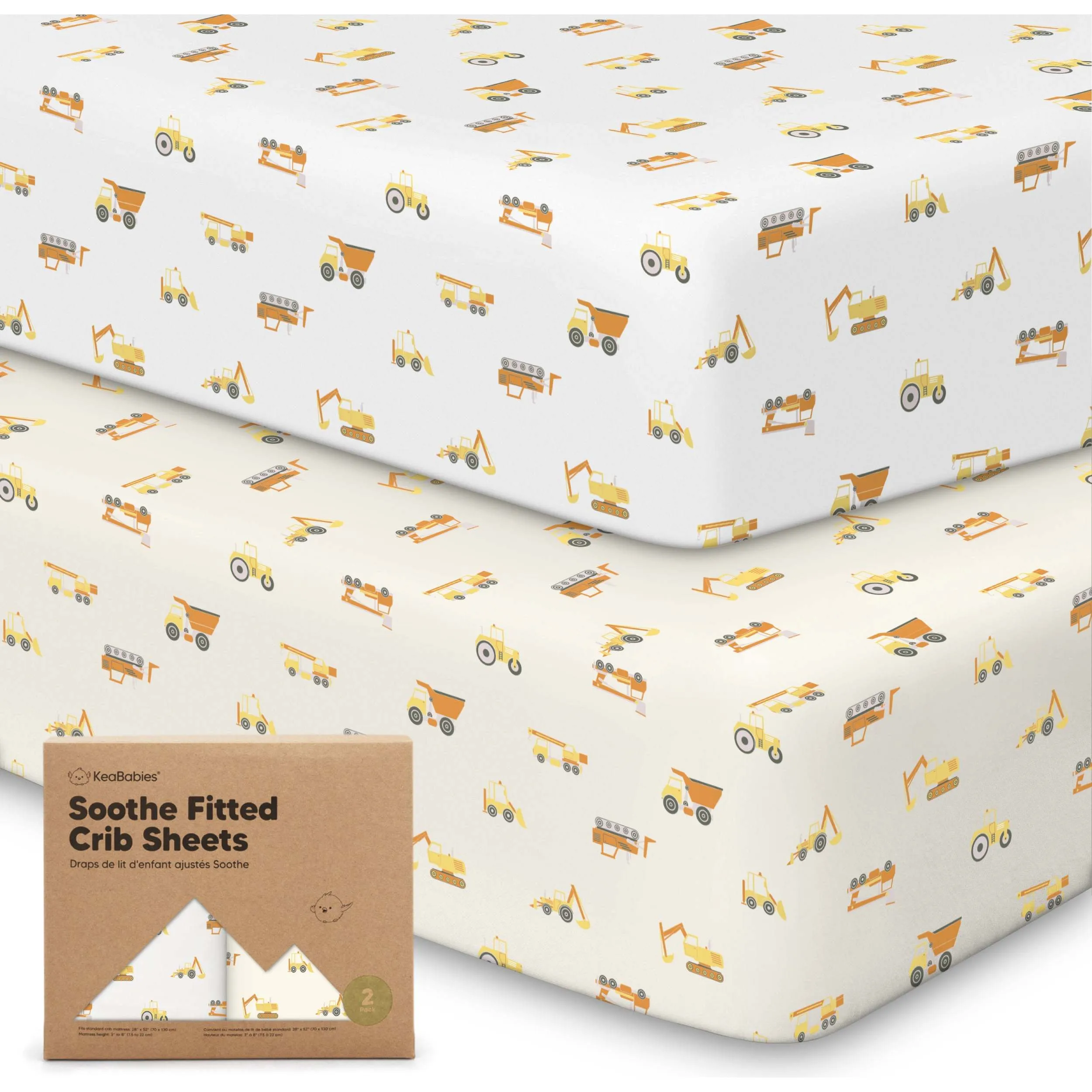 KeaBabies Soothe Fitted Crib Sheet, Construction (Pack Of 2)