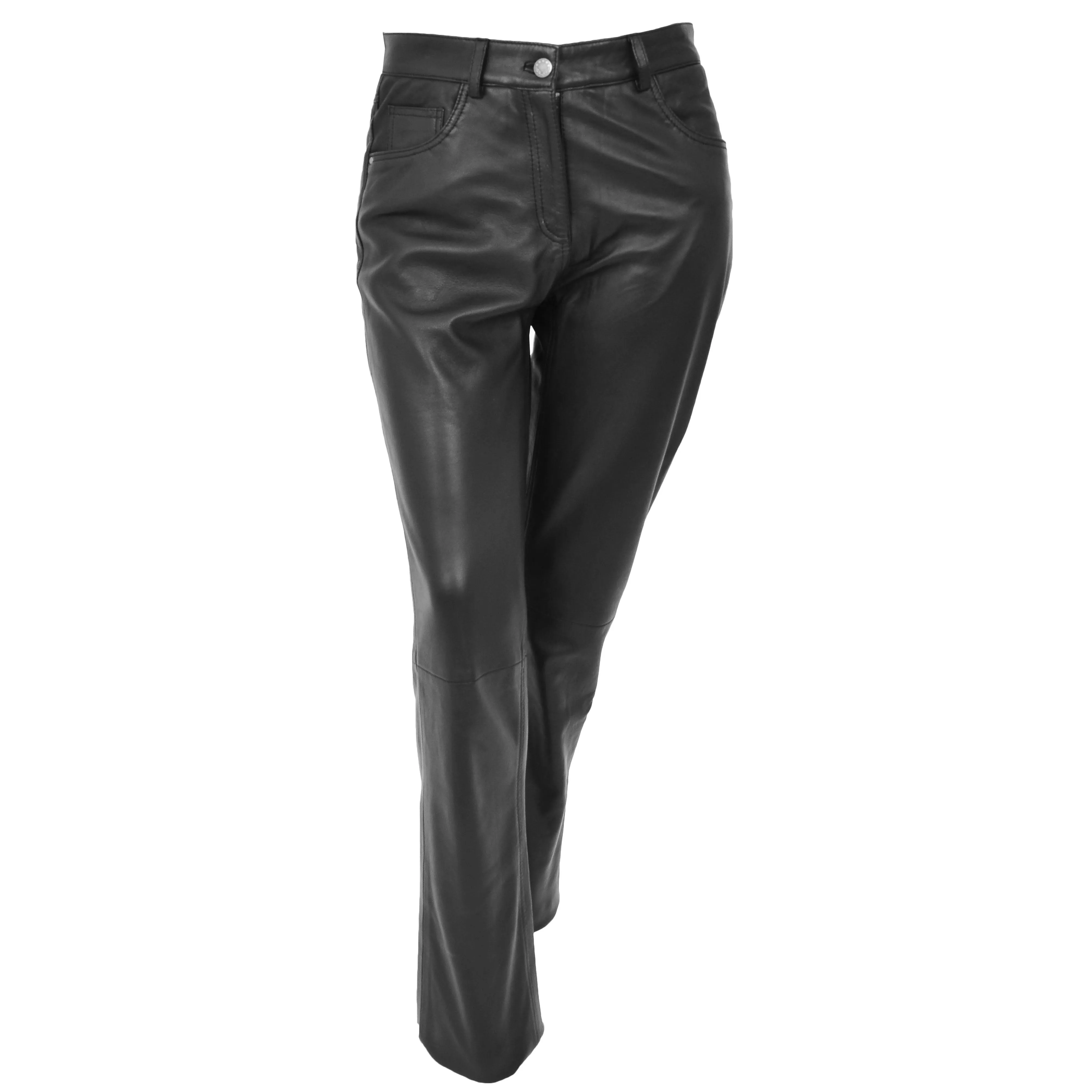 Ladies Leather Slim Fit Trousers Black