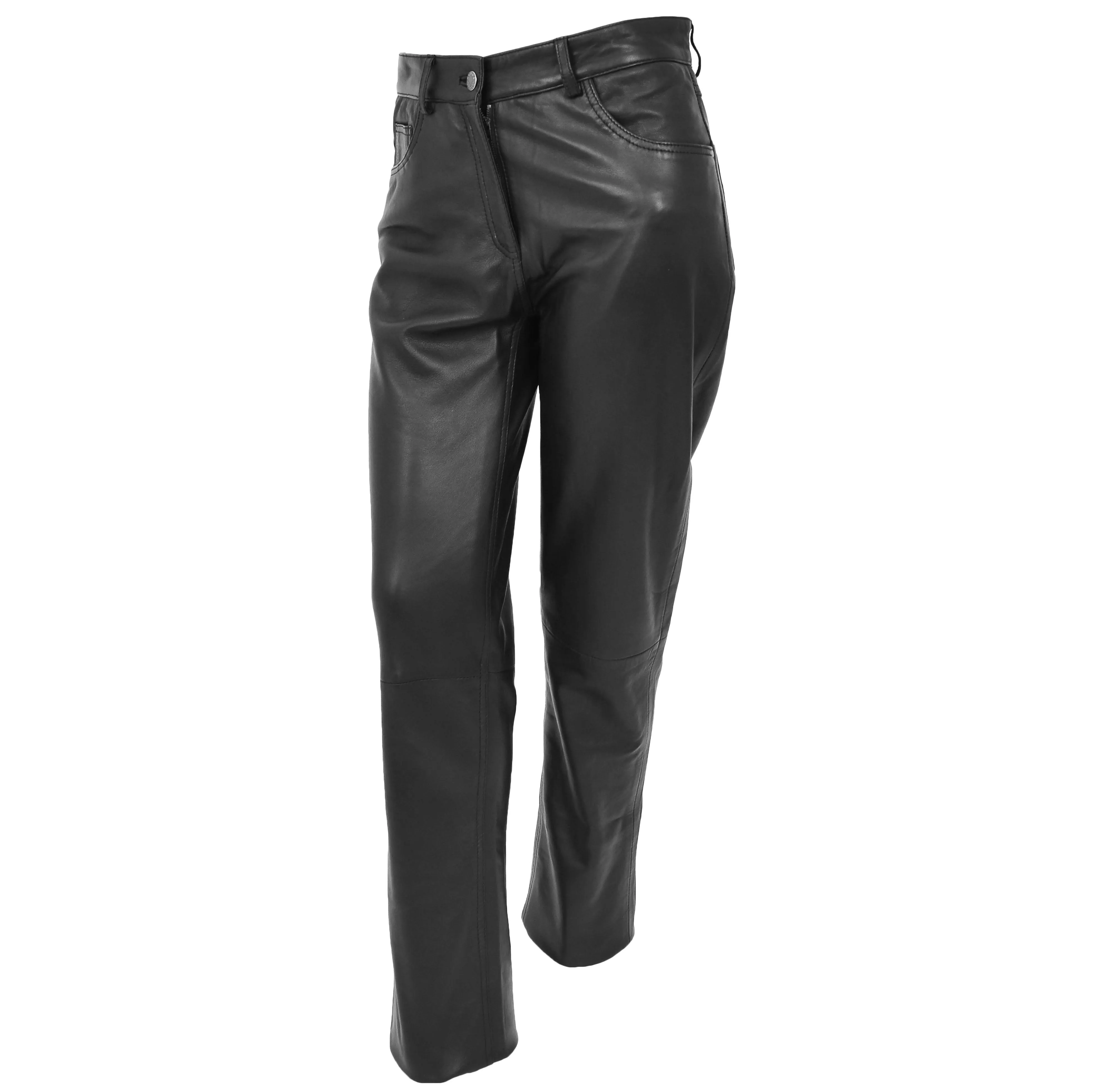 Ladies Leather Slim Fit Trousers Black