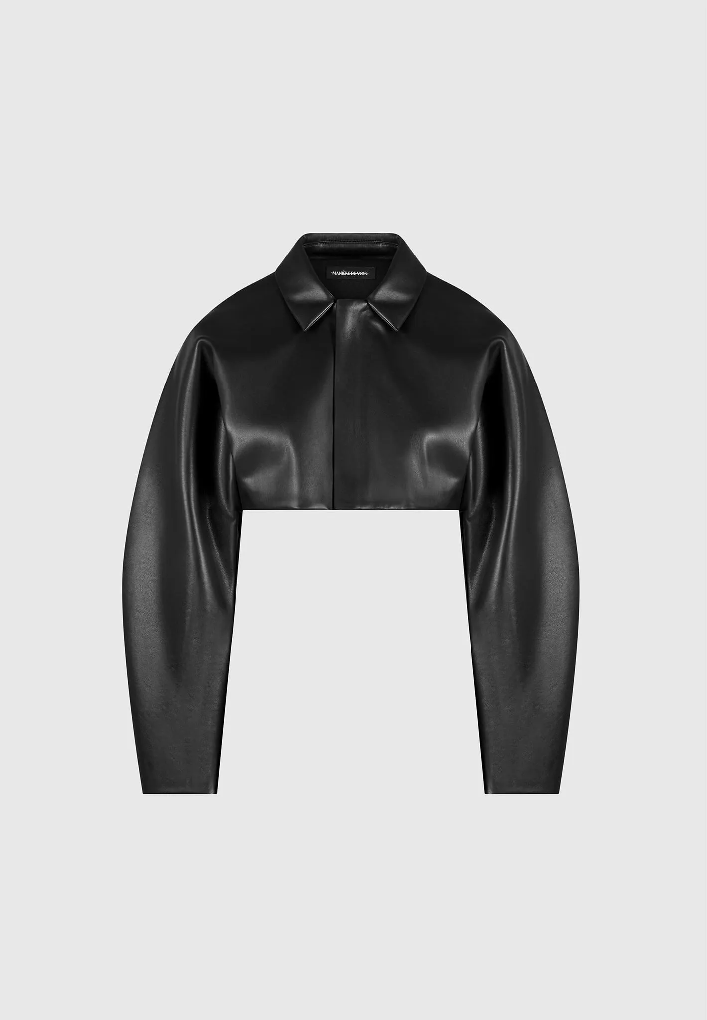 Leather Super Cropped Jacket  - Black