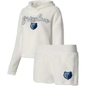 Lids Women's College Concepts Cream Memphis Grizzlies Fluffy Long Sleeve Hoodie T-Shirt & Shorts Sleep Set