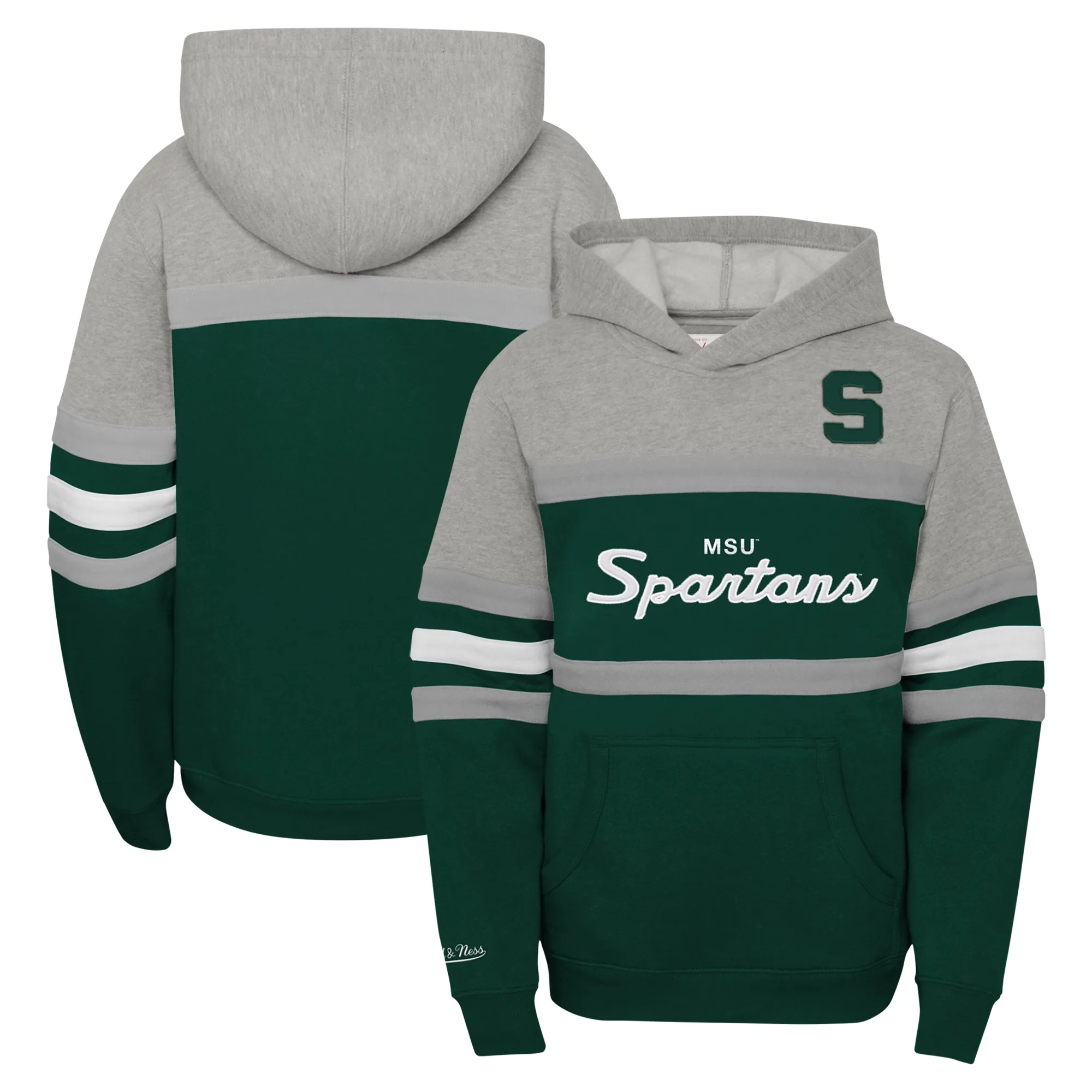 Lids Youth Mitchell & Ness  Green Michigan State Spartans Head Coach Hoodie