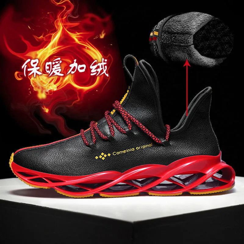 Men's Black Red Waterproof Unique Blade Sole Outdoor Running Shoes