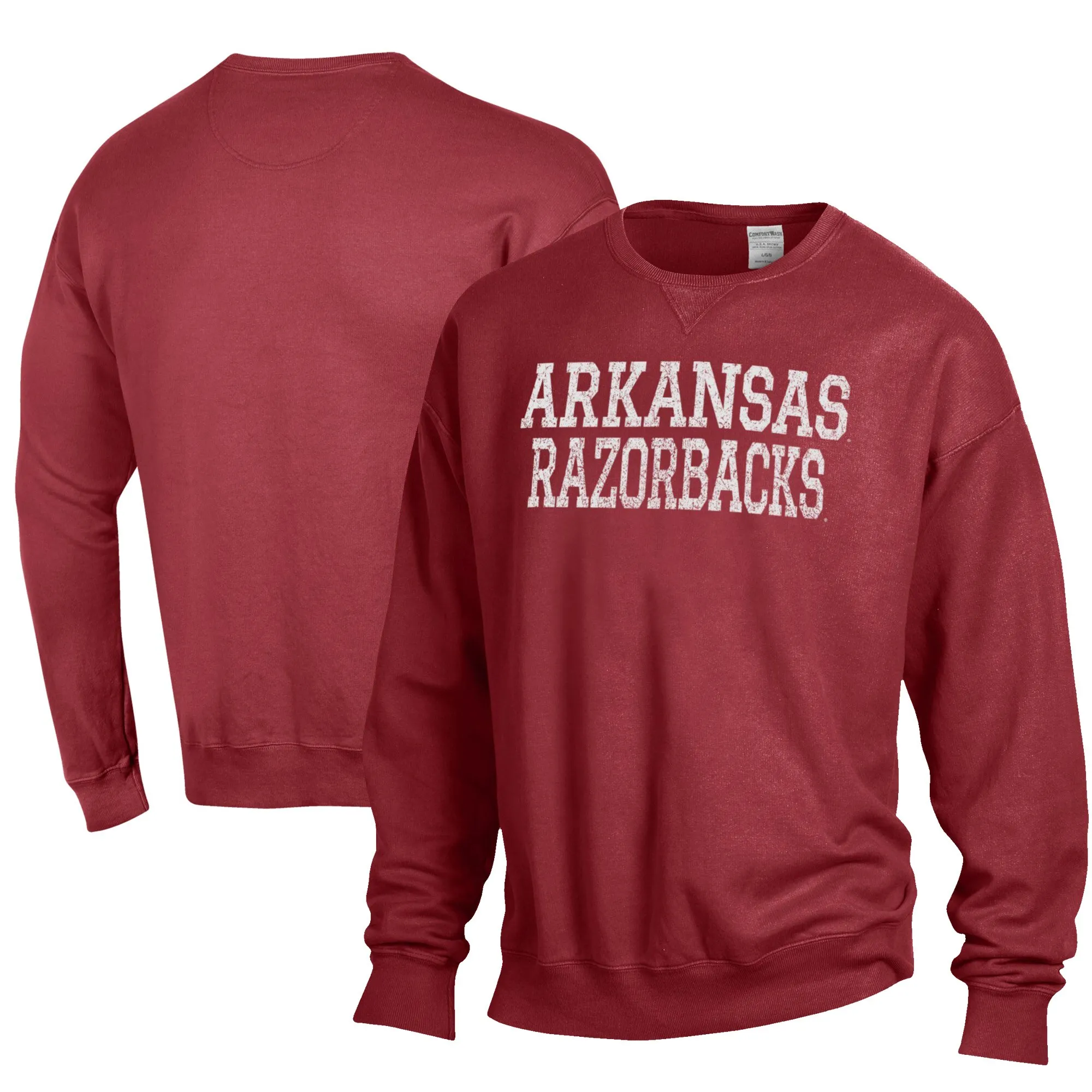 Men's ComfortWash Cardinal Arkansas Razorbacks Garment Dyed Fleece Crewneck Pullover Sweatshirt