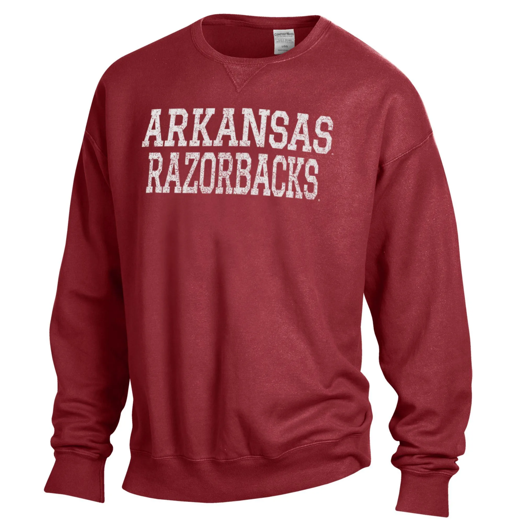 Men's ComfortWash Cardinal Arkansas Razorbacks Garment Dyed Fleece Crewneck Pullover Sweatshirt