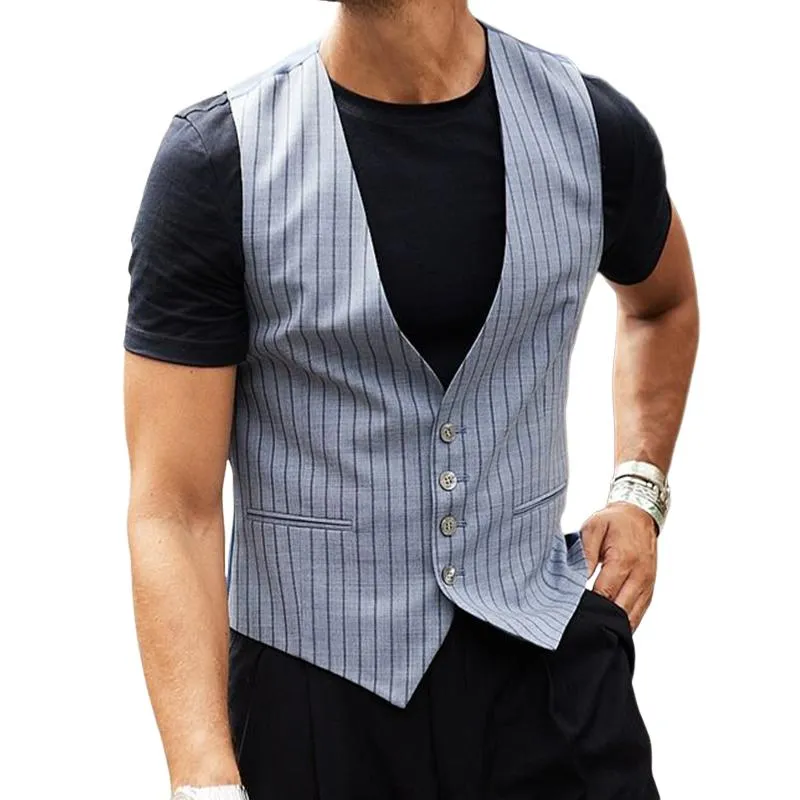 Men's Retro Casual Classic Pocket Stripe Vest 55260539TO