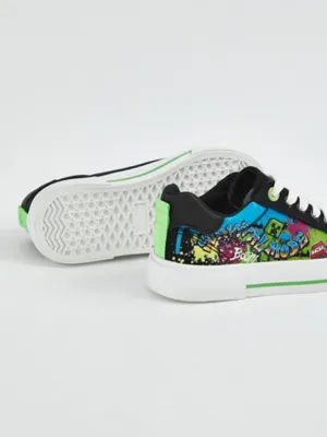 Minecraft Black Graffiti Canvas Lace Up Trainers | Kids | George at ASDA