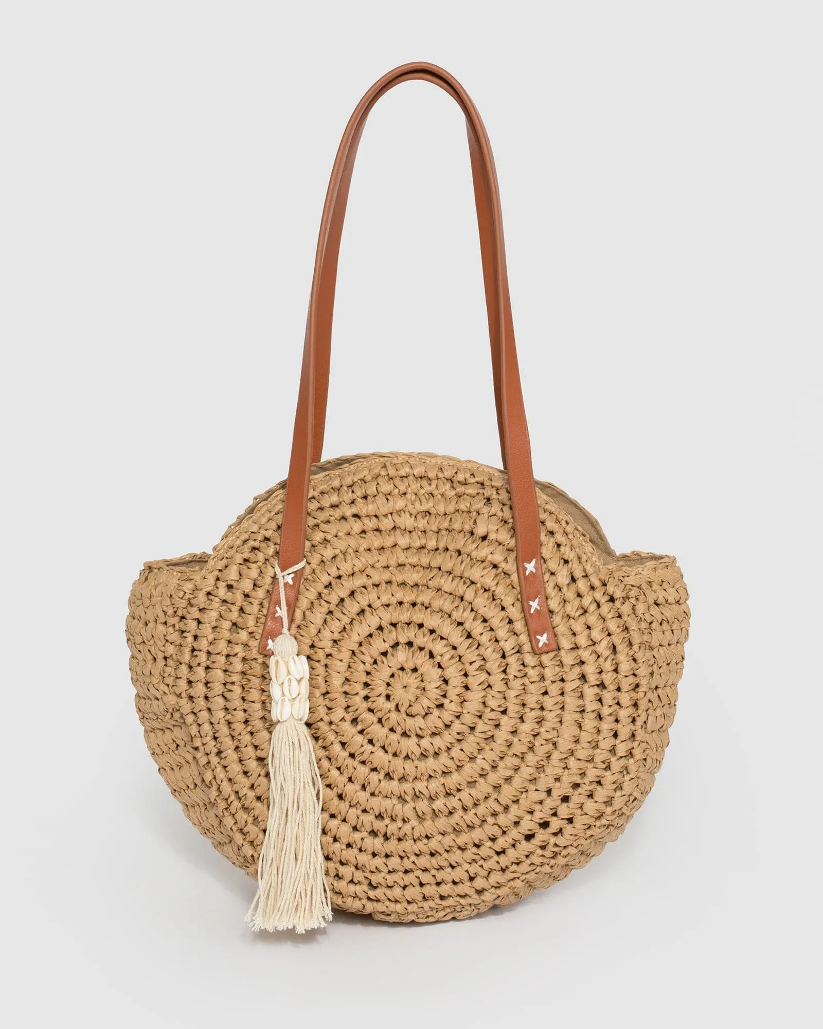 Natural Akira Round Tassel Shoulder Bag