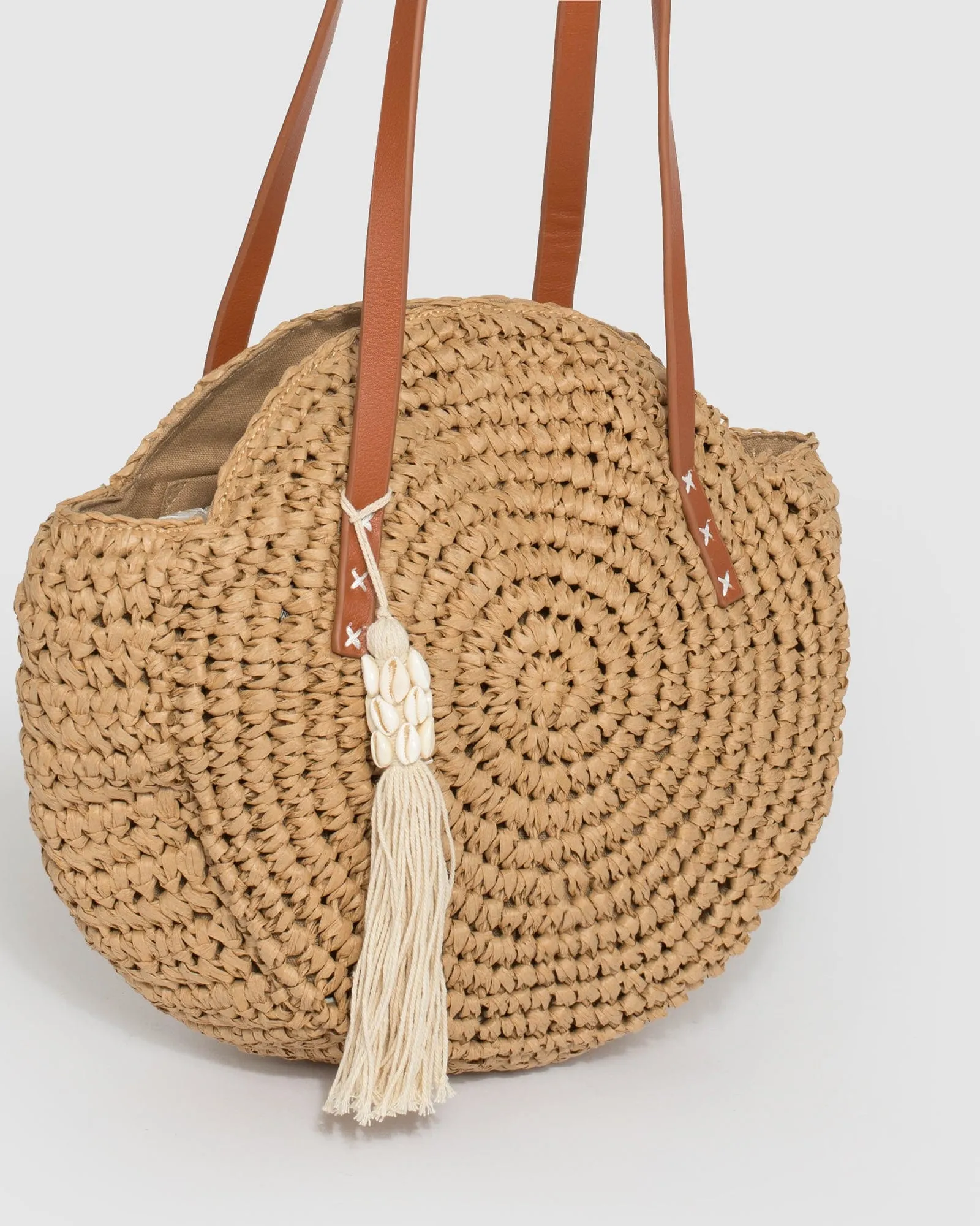 Natural Akira Round Tassel Shoulder Bag