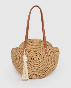 Natural Akira Round Tassel Shoulder Bag