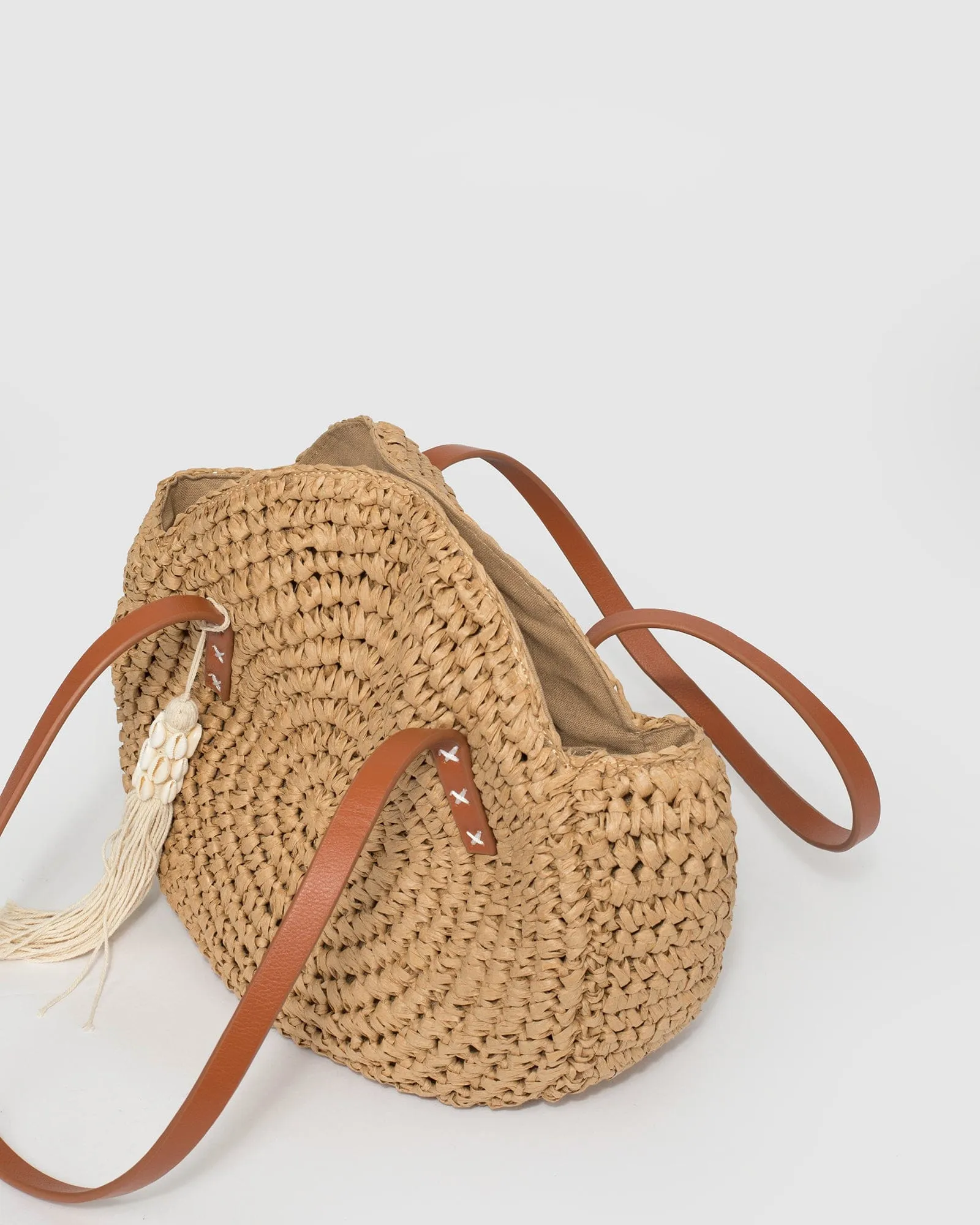 Natural Akira Round Tassel Shoulder Bag