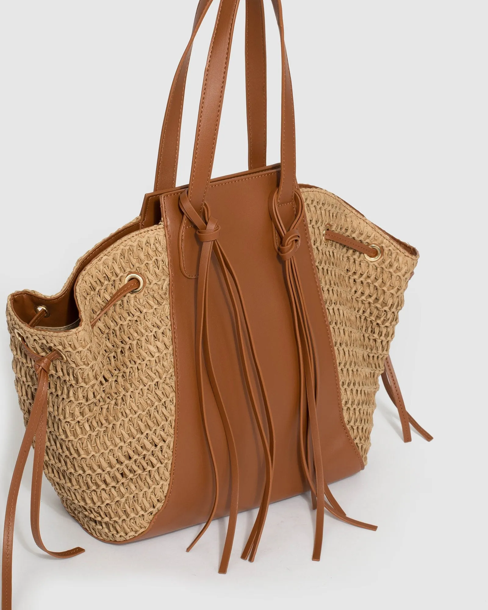 Natural Sofia Shoulder Tassel Bag