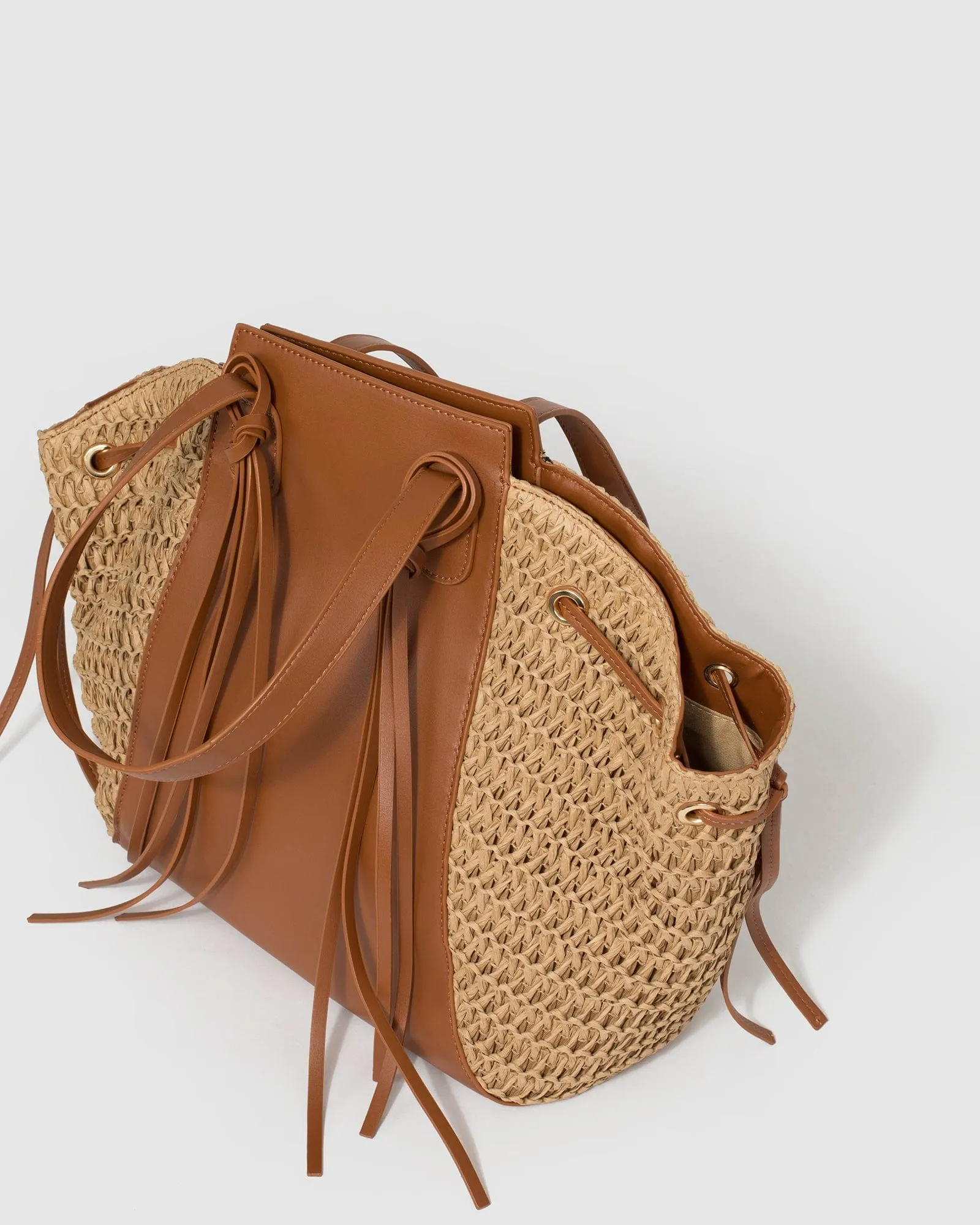 Natural Sofia Shoulder Tassel Bag