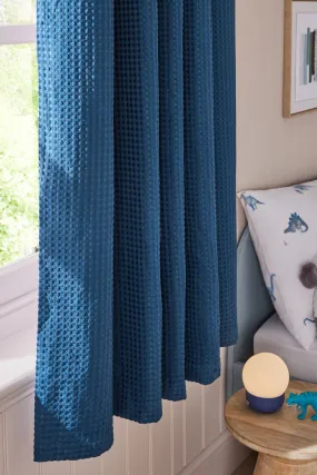 Navy Waffle Texture Eyelet Blackout Curtains