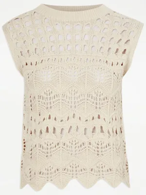 Neutral Crochet Scallop Edge Vest | Women | George at ASDA