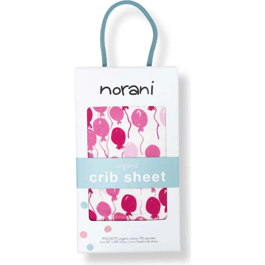 Norani Organic Print Fitted Crib Sheet, Pink Balloons