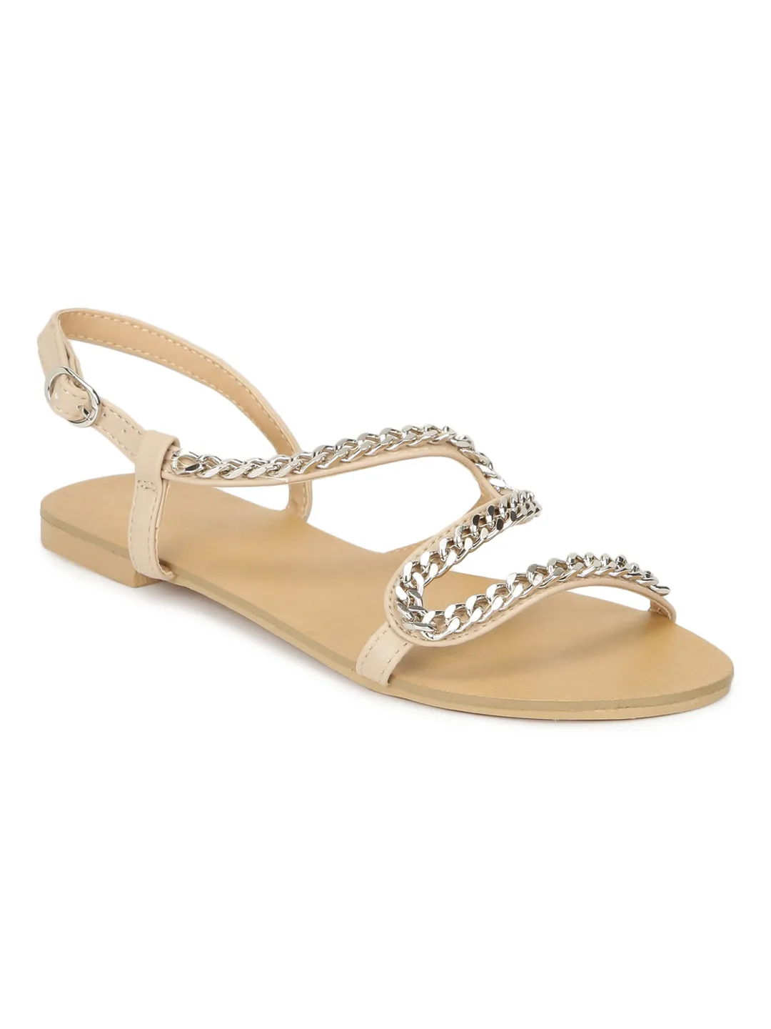 Nude Chain Strap Slip-On Flats