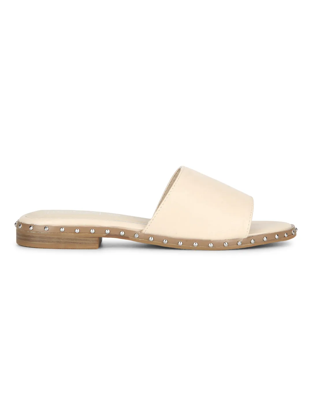 Nude PU Side Studded Slip-On Flats