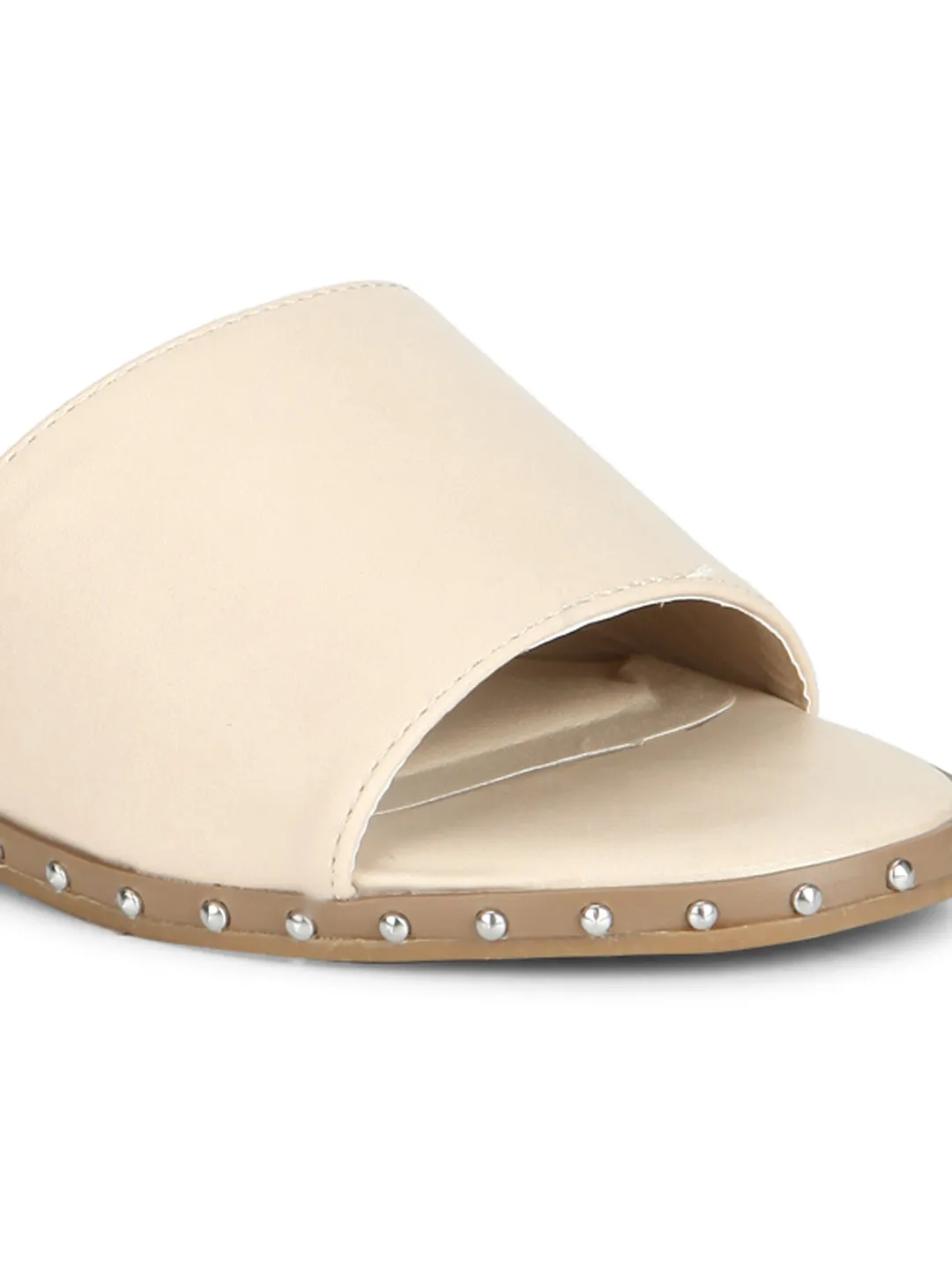 Nude PU Side Studded Slip-On Flats