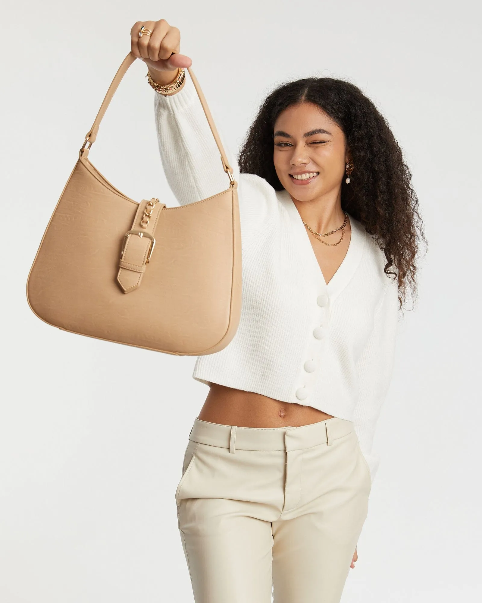 Nude Ulima Buckle Shoulder Bag