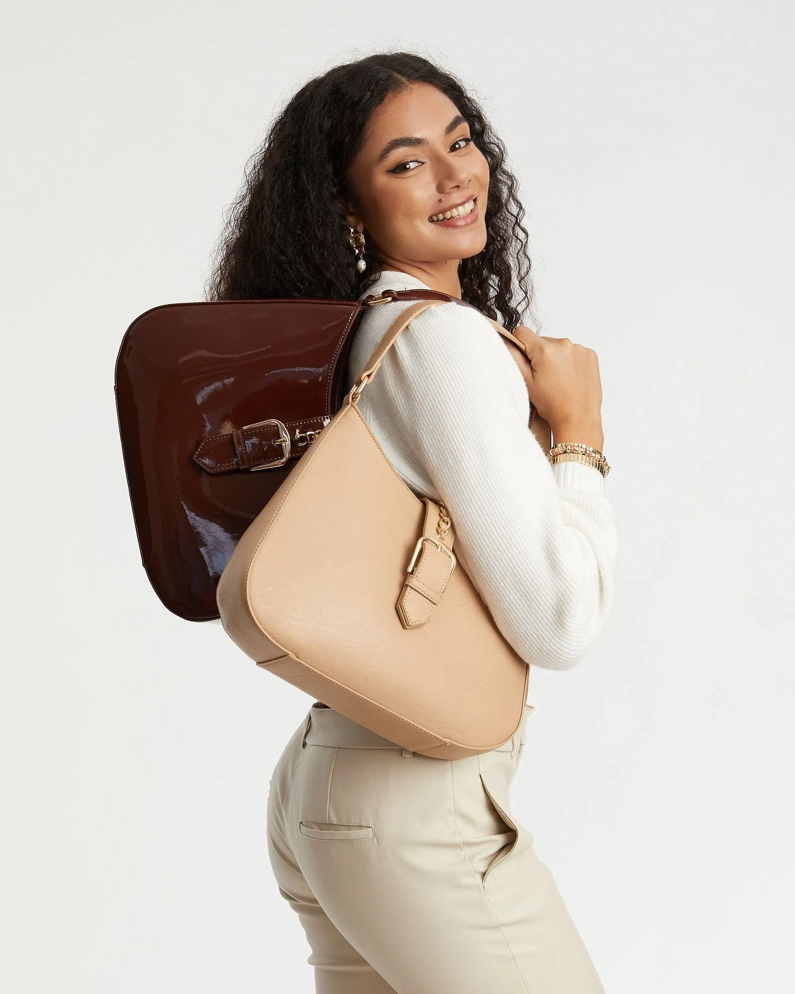 Nude Ulima Buckle Shoulder Bag