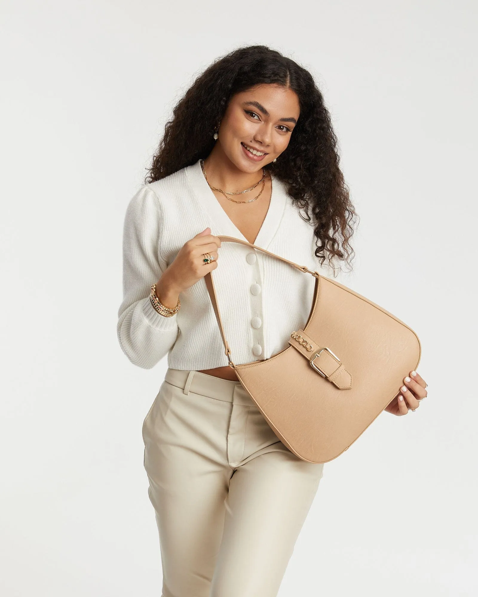 Nude Ulima Buckle Shoulder Bag