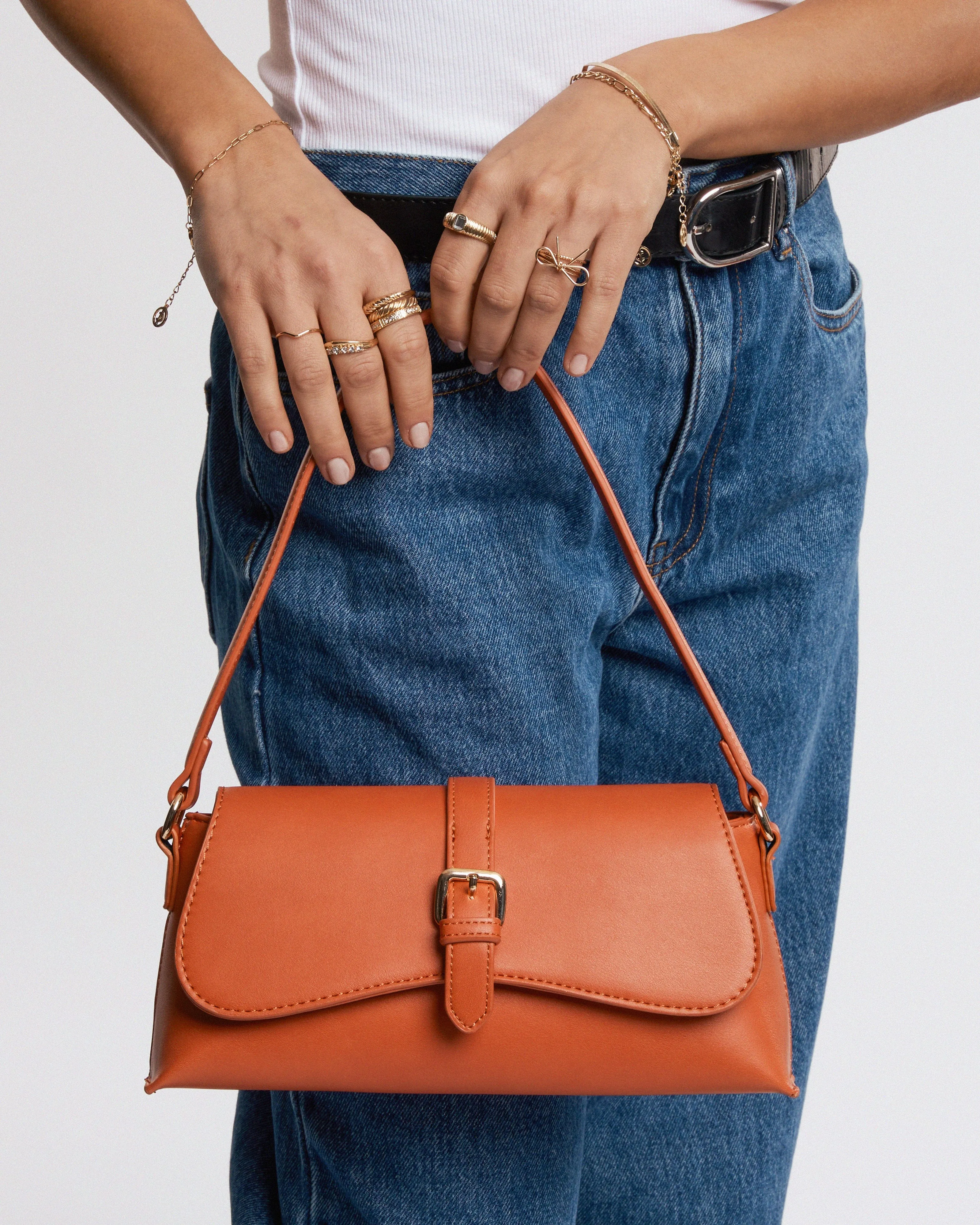 Orange Sasha Buckle Shoulder Bag