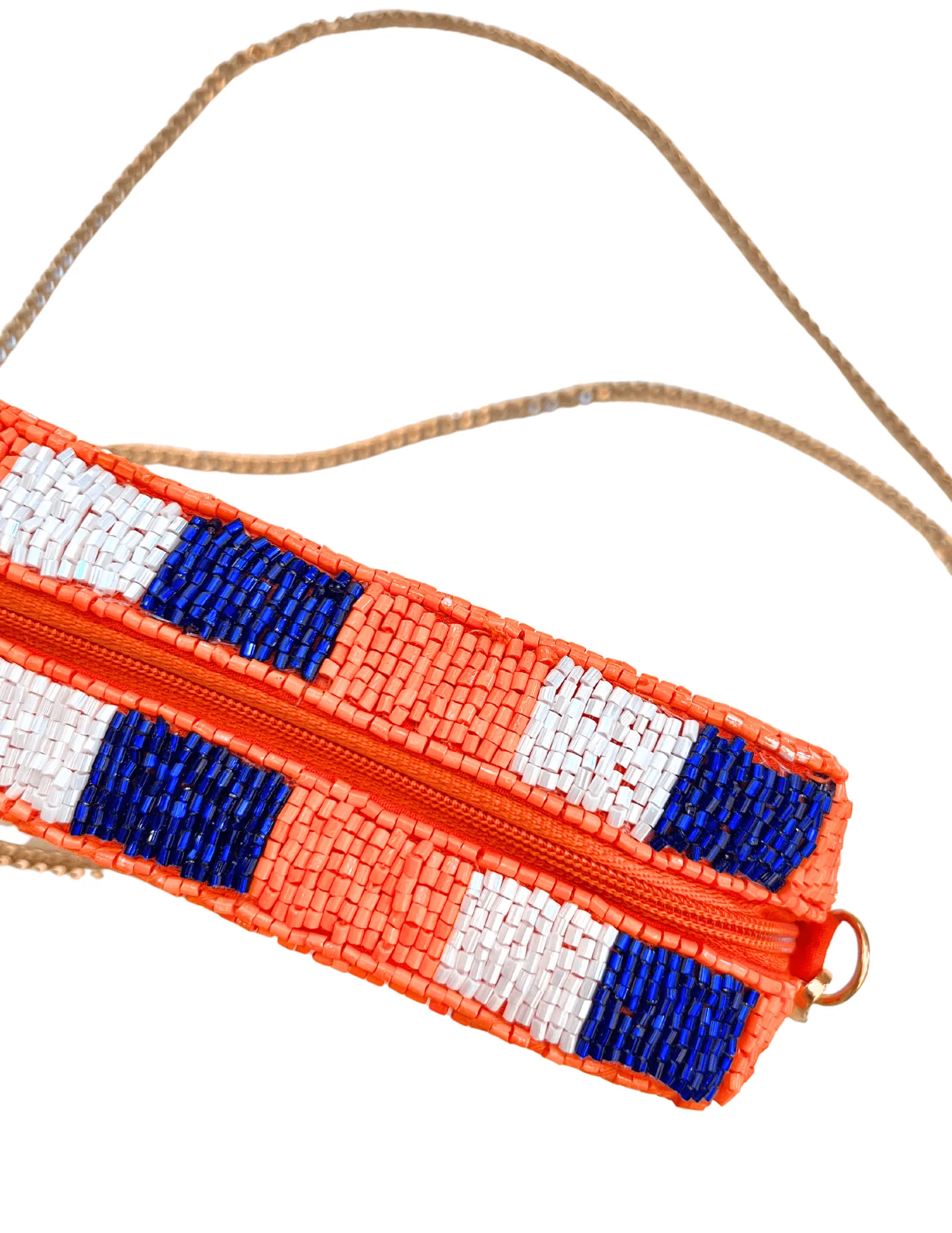 Orange White and Blue Beaded Crossbody