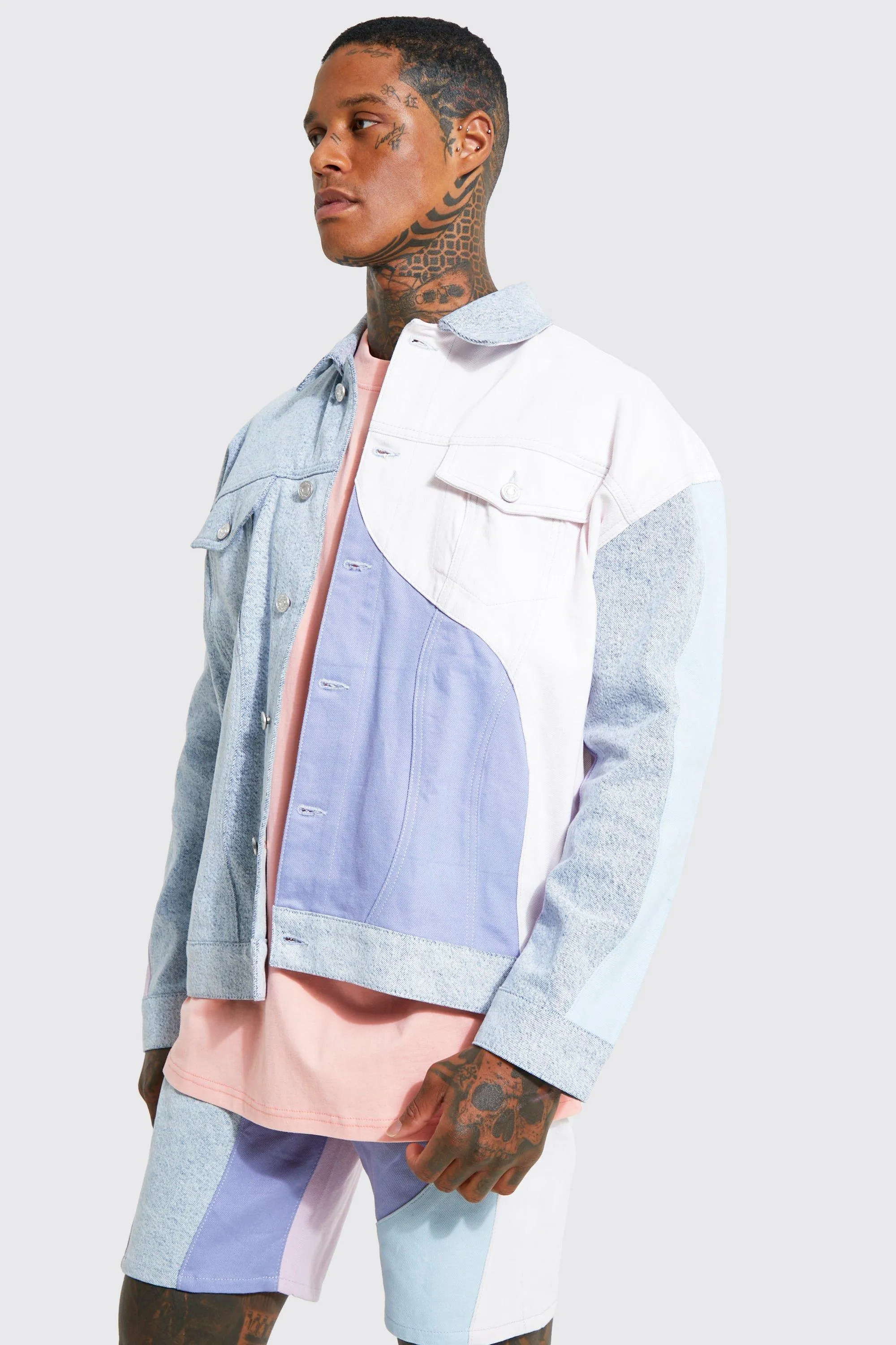 Oversized Pastel Swirl Denim Jacket