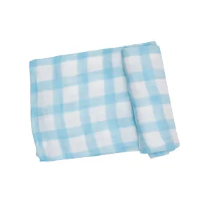 Painted Gingham Swaddle Blanket - Blue