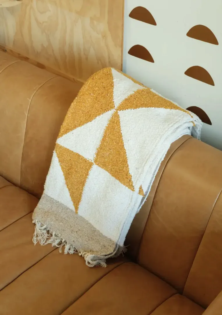 Patchwork Sun Heavyweight Throw Blanket- Gold/Cream