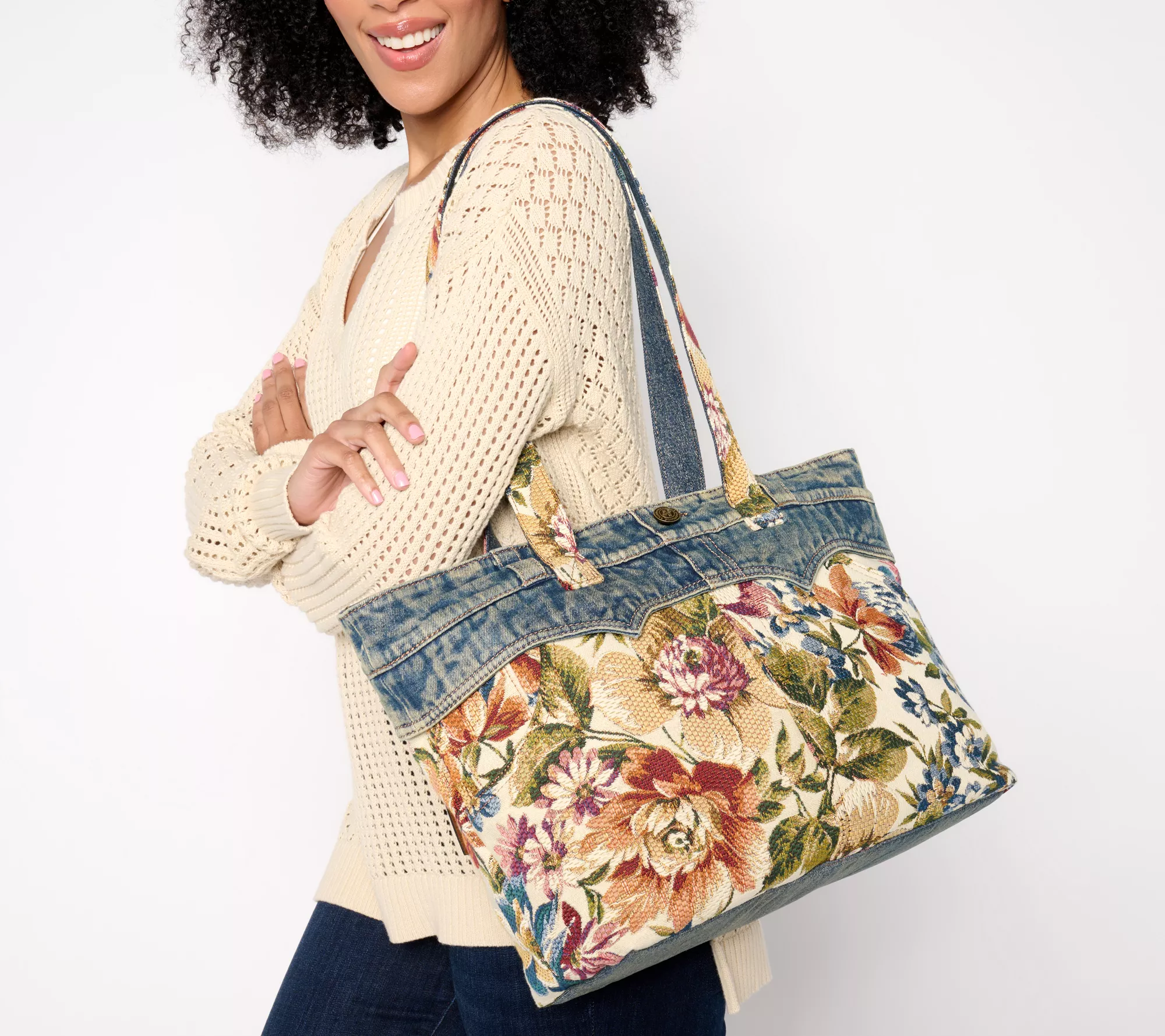 Patricia Nash Denim & Floral Tapestry Ambrose Tote