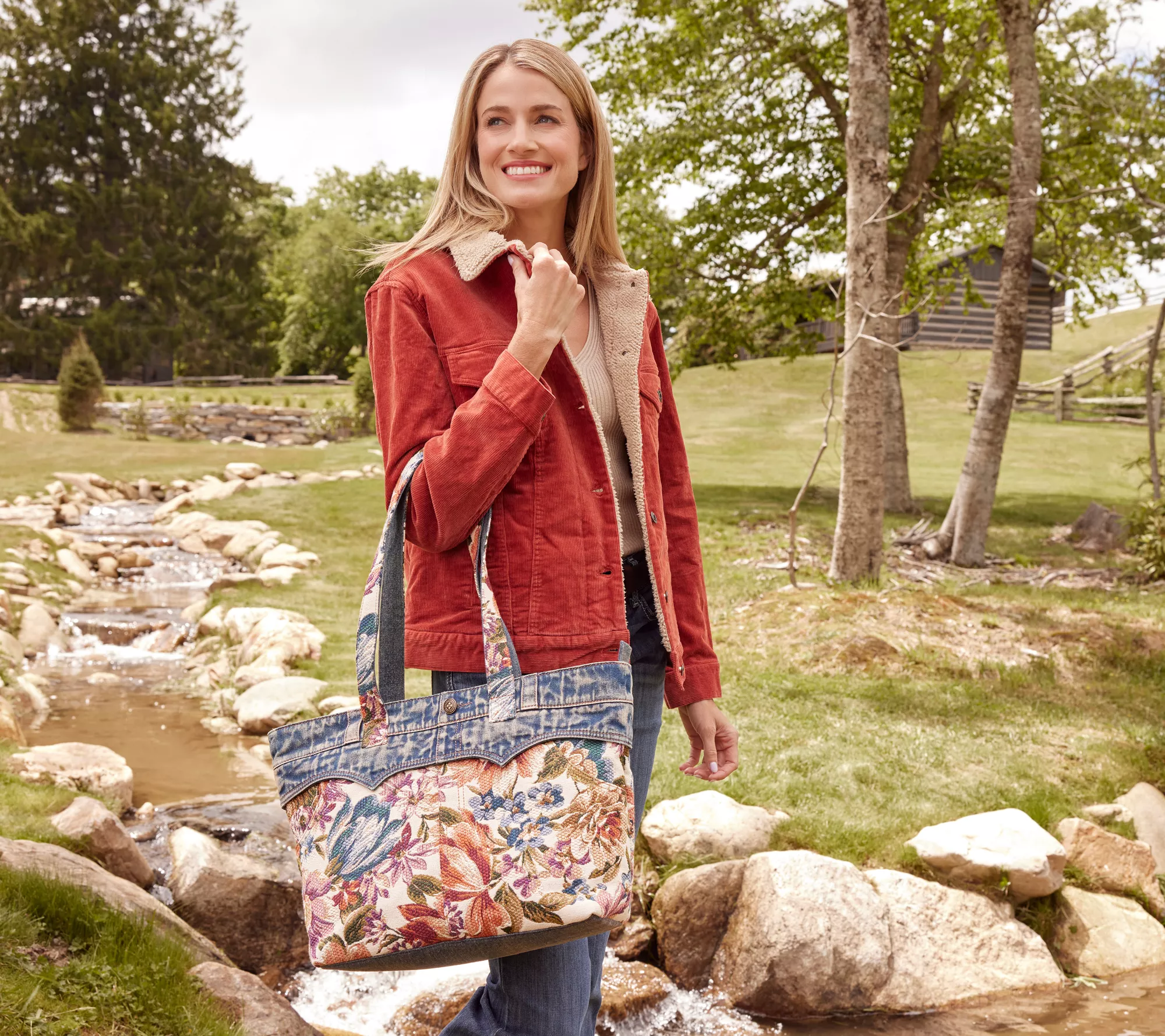 Patricia Nash Denim & Floral Tapestry Ambrose Tote