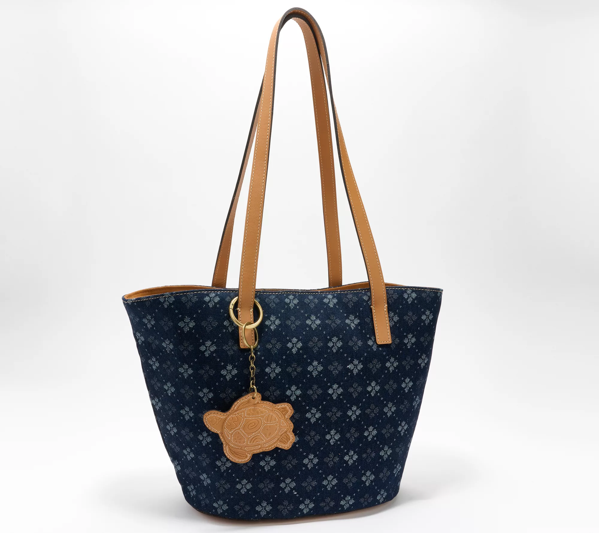 Patricia Nash Denim Marconia Tote with Leather Trim & Turtle Key Fob